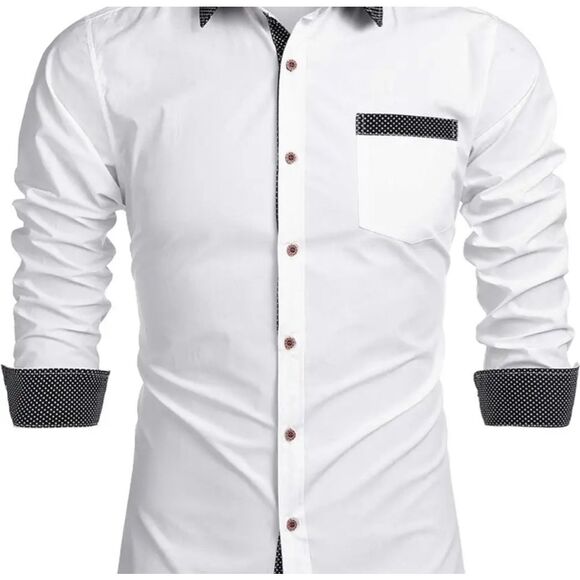 TINKWELL Shirt Men’s Long Sleeve Casual Button Up Slim Fit XXL White Black NWT - Picture 3 of 10